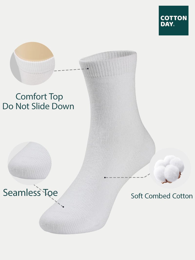 COTTON DAY Unisex Little Kids Youth Boys Girls Soft Cotton Crew Dress Socks Seamless Toe 6 Pack 10-12 years Plain White XL (12) - Image 2